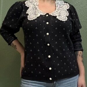 Vintage Cardigan with Crochet Lace Collar
